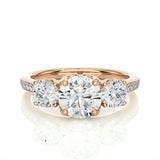 1.80 Carat Round Cut 3 Stone Prong Setting Diamond Engagement Ring With Accent In Rose Gold 