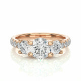 2.35 Ct Three Stone Trellis Lab Diamond Engagement Ring In Rose Gold