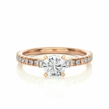 1 Carat Round Cut Fishtail Prongs Diamond Ring With Accents In Yellow Gold