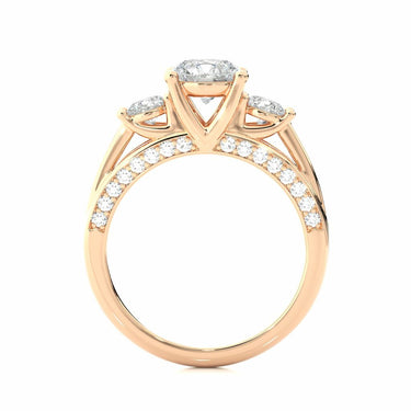 2 Ct Prong Setting Three Stone Diamond Ring With Accents In Rose Gold