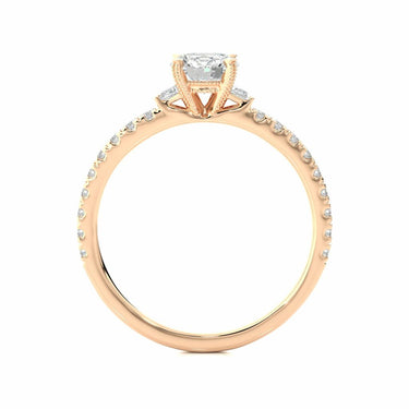 1 Carat Round Cut Fishtail Prongs Diamond Ring With Accents In Rose Gold