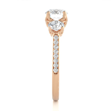 1.80 Carat Round Cut 3 Stone Prong Setting Diamond Engagement Ring With Accent In Rose Gold 