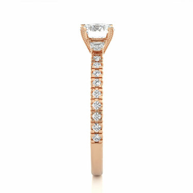 1 Carat Round Cut Fishtail Prongs Diamond Ring With Accents In Rose Gold