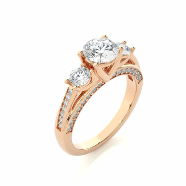 2 Ct Prong Setting Three Stone Lab Diamond Ring With Accents In Rose Gold