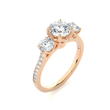 1.80 Carat Round Cut 3 Stone Prong Setting Diamond Engagement Ring With Accent In Rose Gold 