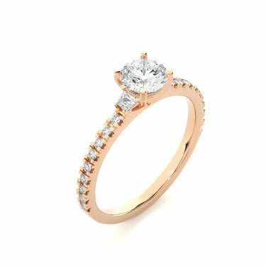 1 Carat Round Cut Fishtail Prongs Diamond Ring With Accents In Rose Gold