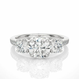 1.80 Carat Round Cut 3 Stone Prong Setting Diamond Engagement Ring With Accent In White Gold