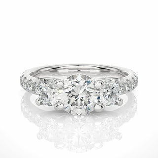 2.35 Ct Three Stone Trellis Lab Diamond Engagement Ring In White Gold