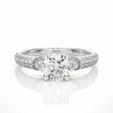 0.80 Ct Round Cut Prong Setting Lab Diamond Ringn In White Gold With Accents