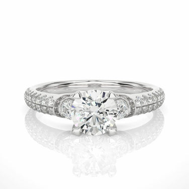 0.80 Ct Round Cut Prong Setting Lab Diamond Ringn In White Gold With Accents
