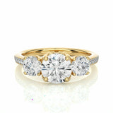 1.80 Carat Round Cut 3 Stone Prong Setting Diamond Engagement Ring With Accent In Yellow Gold