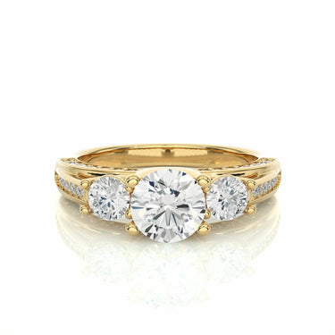 2 Ct Three Stone Prong Setting Diamond Ring With Accents In Yellow Gold