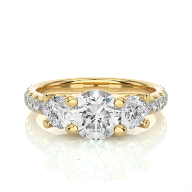 2.35 Ct Three Stone Trellis Lab Diamond Engagement Ring In Yellow Gold