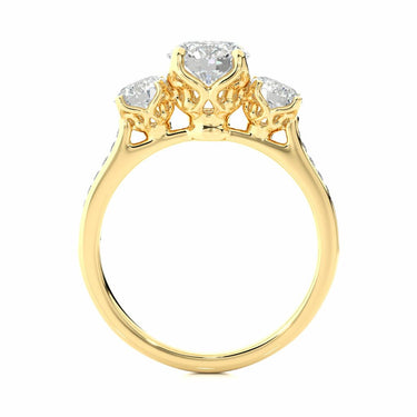 1.80 Carat Round Cut 3 Stone Prong Setting Diamond Engagement Ring With Accent In Yellow Gold