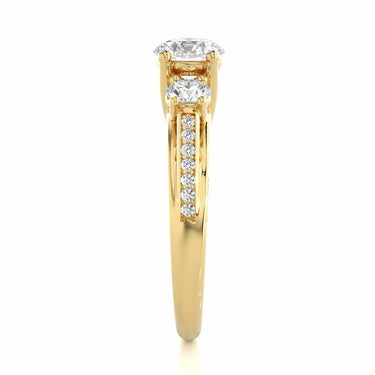2 Ct Three Stone Prong Setting Diamond Ring With Accents In Yellow Gold