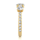 2.35 Ct Three Stone Trellis Lab Diamond Engagement Ring In Yellow Gold