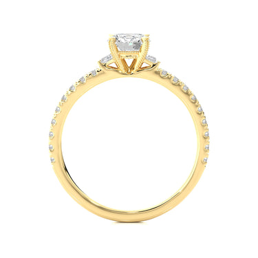 1 Carat Round Cut Fishtail Prongs Diamond Ring With Accents In Yellow Gold