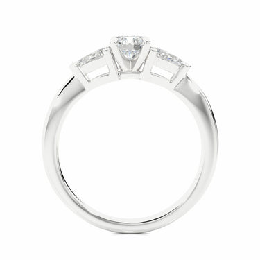 1 Ct Round And Pear Cut Prong Set Three Stone Lab Diamond Ring in White Gold