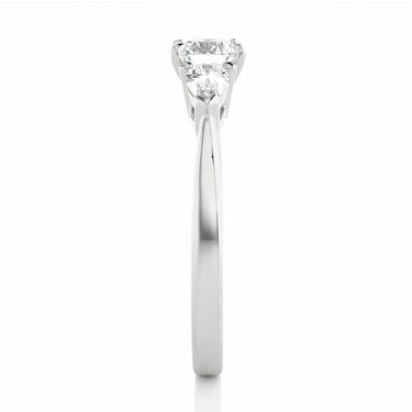 1 Ct Round And Pear Cut Prong Set Three Stone Lab Diamond Ring in White Gold