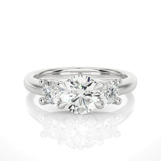 1.40 Carat Round Cut Moissanite 3 Stone Ring In White Gold