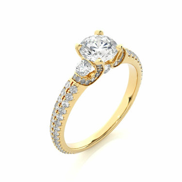 0.80 Ct Round Cut Prong Setting Lab Diamond Ring In Yellow Gold With Accents