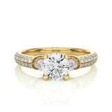 0.80 Ct Round Cut Prong Setting Lab Diamond Ring In Yellow Gold With Accents