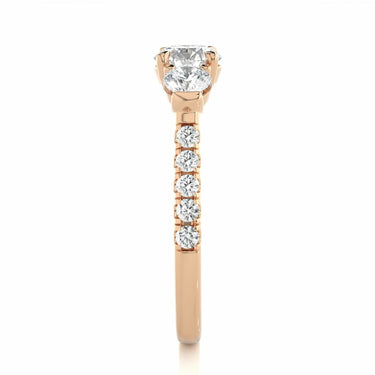 1.55 Ct Round Three Stone Diamond Engagement Ring With Accents In Rose Gold