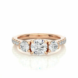 1.55 Ct Round Three Stone Diamond Engagement Ring With Accents In Rose Gold