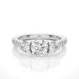 1.55 Ct Round Three Stone Diamond Engagement Ring With Accents In White Gold