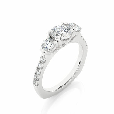 1.55 Ct Round Three Stone Diamond Engagement Ring With Accents In White Gold