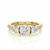 1.55 Ct Round Three Stone Diamond Engagement Ring With Accents In Yellow Gold