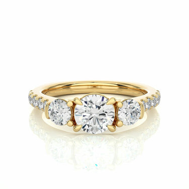 1.55 Ct Round Three Stone Diamond Engagement Ring With Accents In Yellow Gold