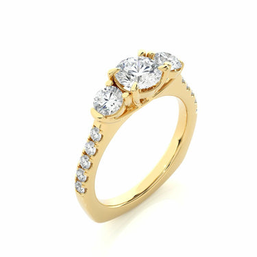 1.55 Ct Round Three Stone Diamond Engagement Ring With Accents In Yellow Gold