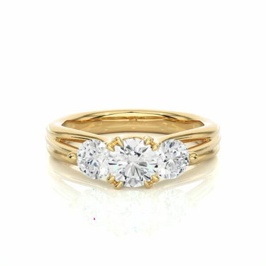 1.40 Ct Round Cut Three Stone Moissanite Engagement Ring In Yellow Gold