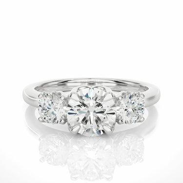 Bague de fiançailles diamant de laboratoire à 4 griffes de 1,65 ct, taille ronde, sertie de 3 pierres, en or blanc 