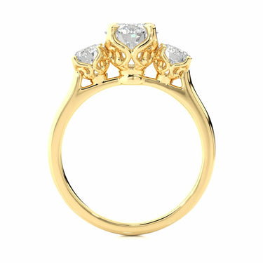 1 Carat Round Cut 3 Stone Prong Setting Diamond Engagement Ring In Yellow Gold