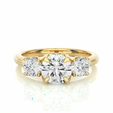 1 Carat Round Cut 3 Stone Prong Setting Diamond Engagement Ring In Yellow Gold