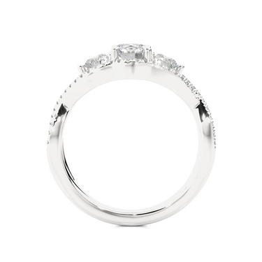1.10 Ct Round Cut CrissCross 3 Stone Halo Diamond Ring In White Gold