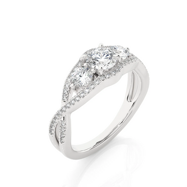 1.10Ct Criss-Cross 3 Stone Engagement Ring White Gold