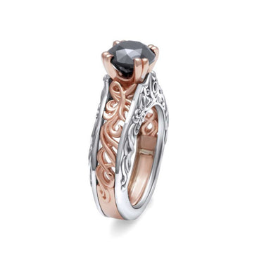 1 Carat Black Diamond Two Tone Art-Deco Engagement Ring