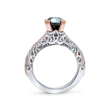 1 Carat Black Diamond Two Tone Art-Deco Engagement Ring