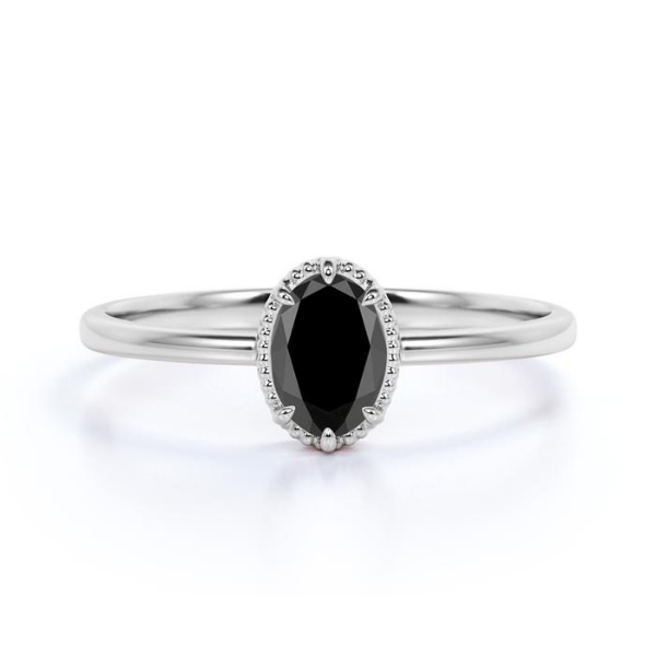 Unique 2 Carat Design Oval Cut Black Diamond Solitaire Engagement Ring Black Diamond Engagement Ring