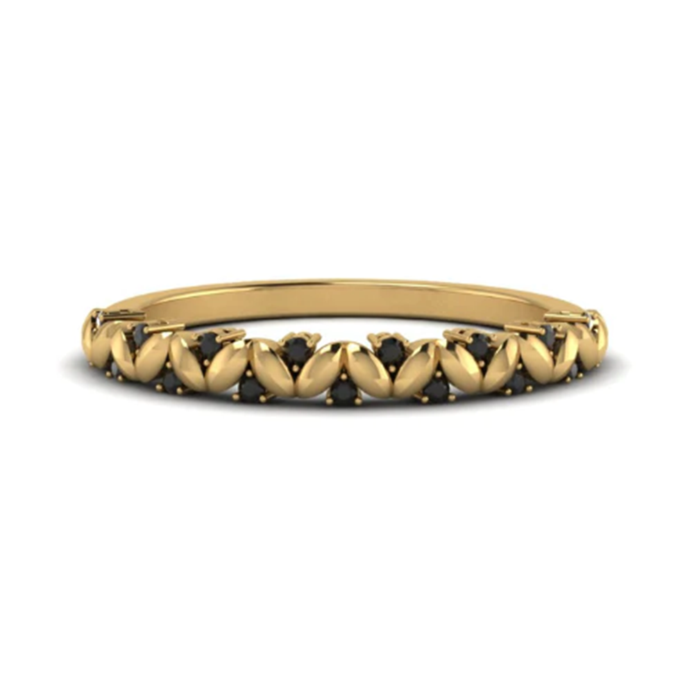 Round Cut Unique Vintage Black Diamond Wedding Band 18K Yellow Gold Vintage Engagement Rings