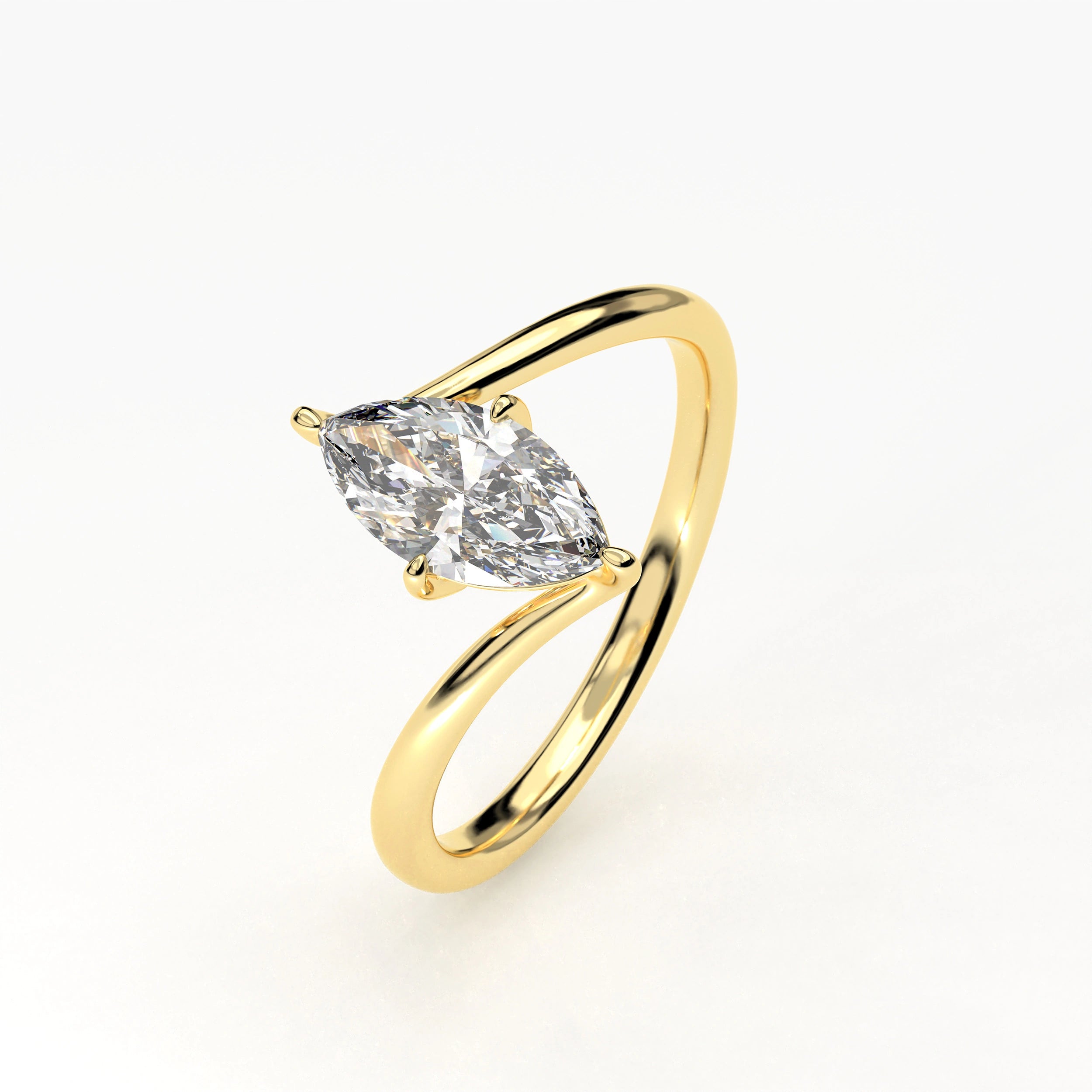 Angled View Of 1 Ct Marquise Cut Diamond Promise Ring with Modern Open Band
