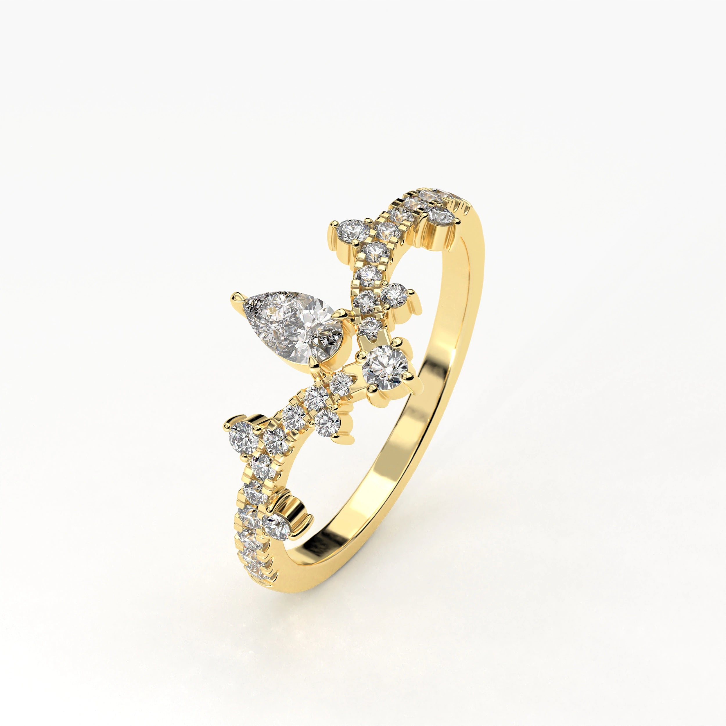 Angled View Of 0.56 carat Pear Cut Tiara Style Diamond Promise Ring 