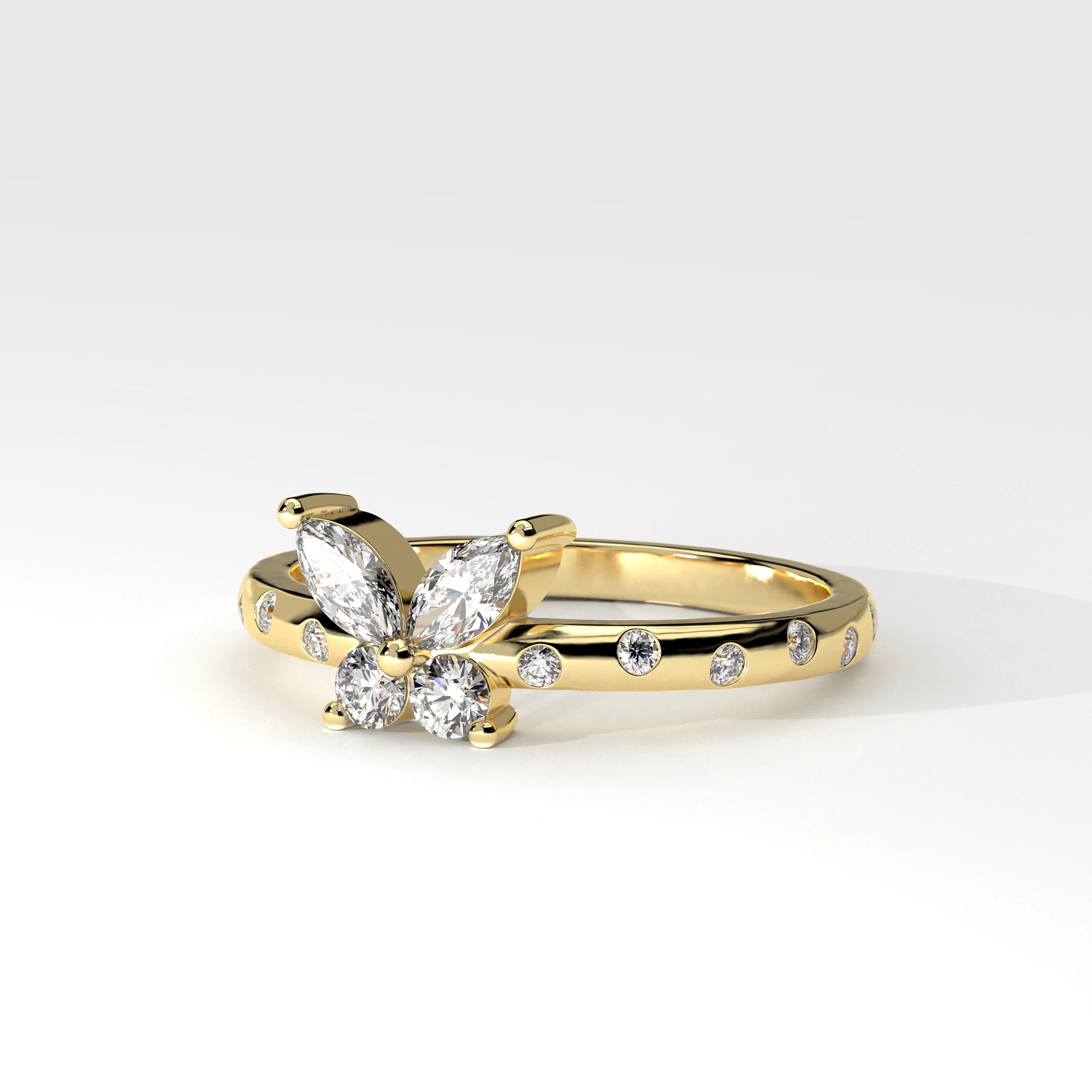 Side view Of 0.54 Ct Butterfly Marquise Diamond Promise Ring with Pavé Accent Band