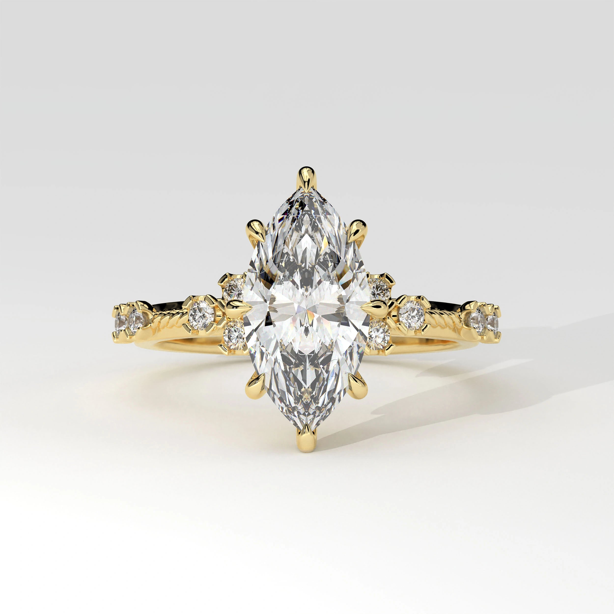 Front View of 2.18ct Marquise Lab Diamond Ring with Accent Stones