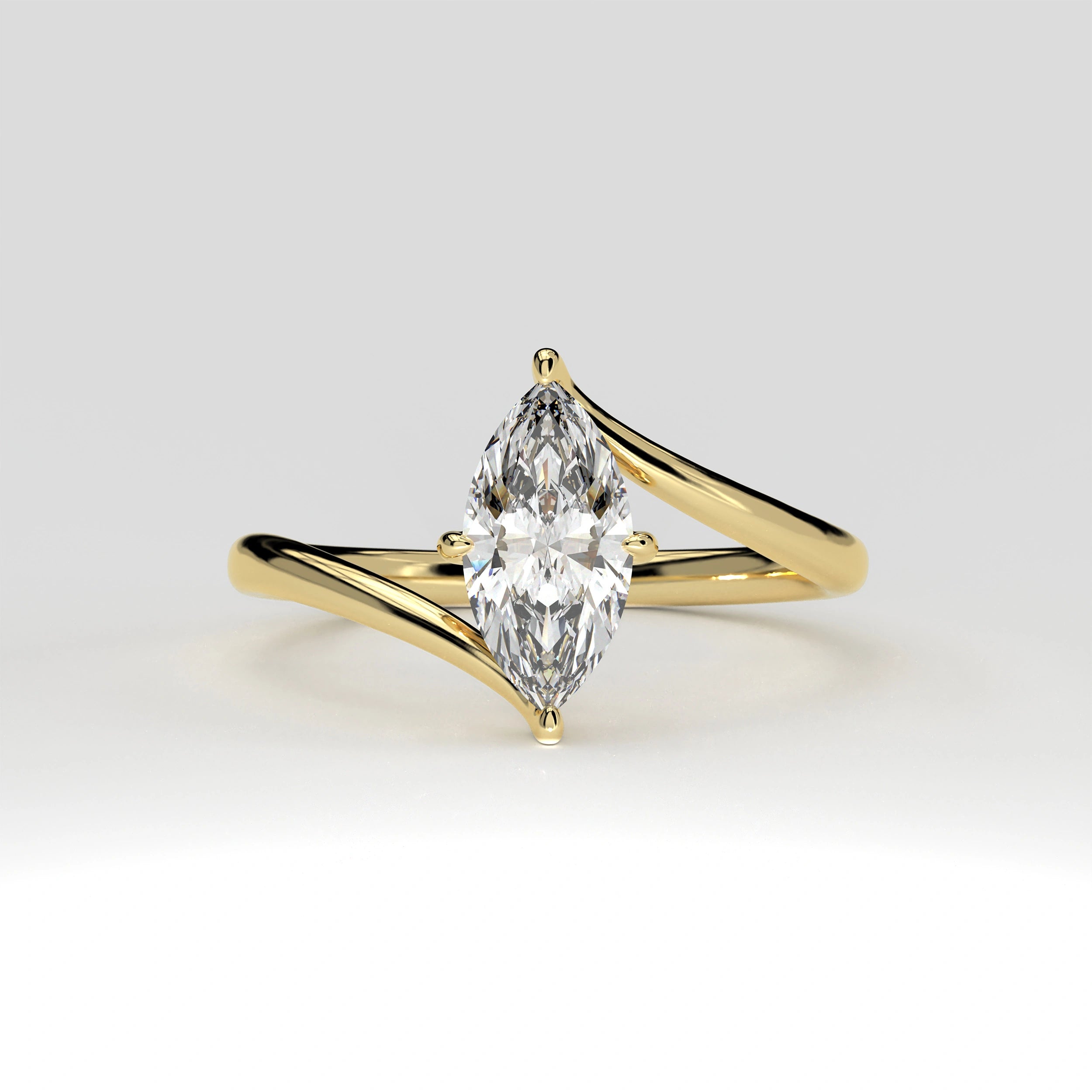 Front View Of 1 Ct Marquise Cut Diamond Promise Ring with Modern Open Band