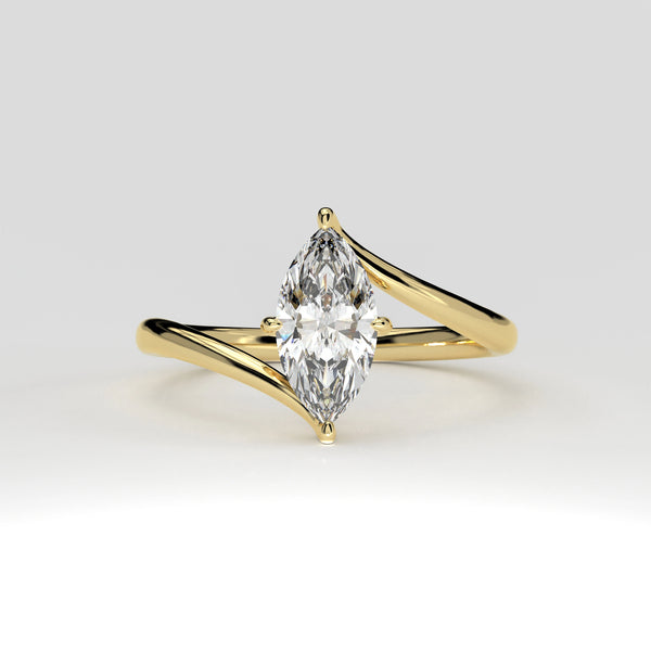 1 Ct Marquise Diamond Gold Ring with Modern Open Band Lab Diamond