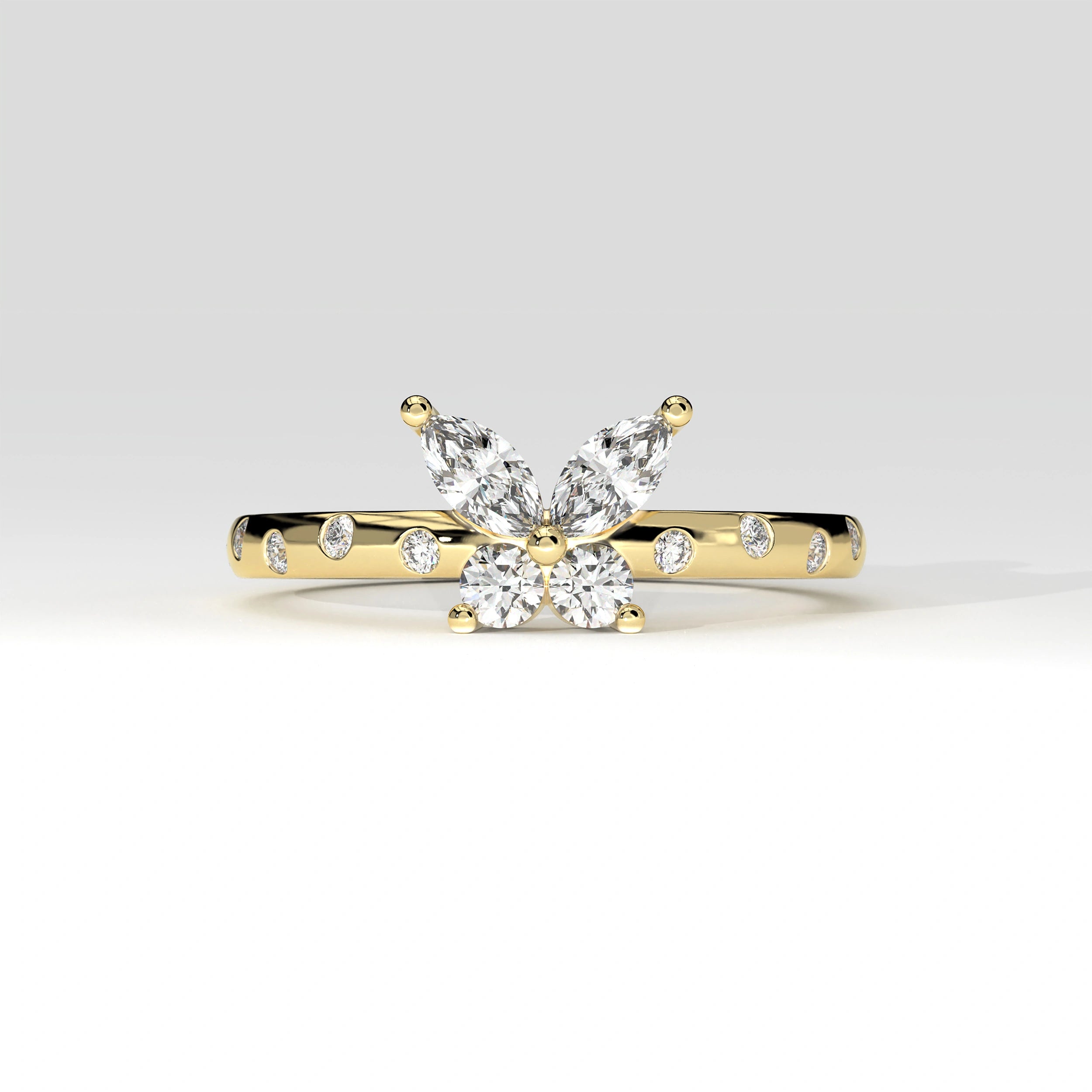 Front View Of 0.54 Ct Butterfly Marquise Diamond Promise Ring with Pavé Accent Band